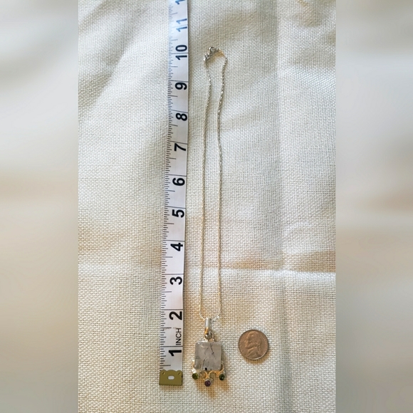 SOLD-Rutile Quartz, Peridot, and Amethyst Sterling Silver Necklace - Picture 12 of 12